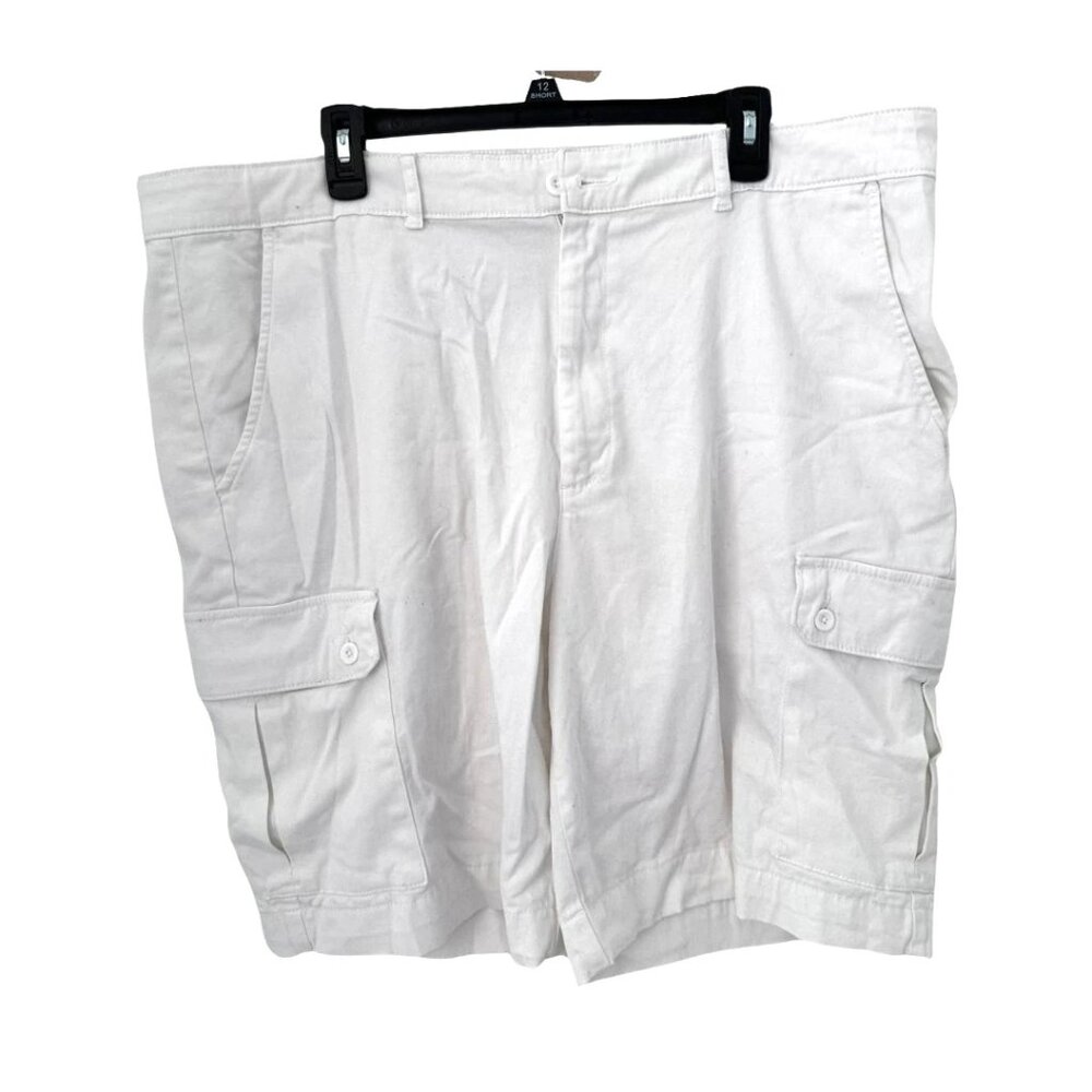 Men’s White Cargo Shorts Flat Front Hiking Walking Casual - 2XL